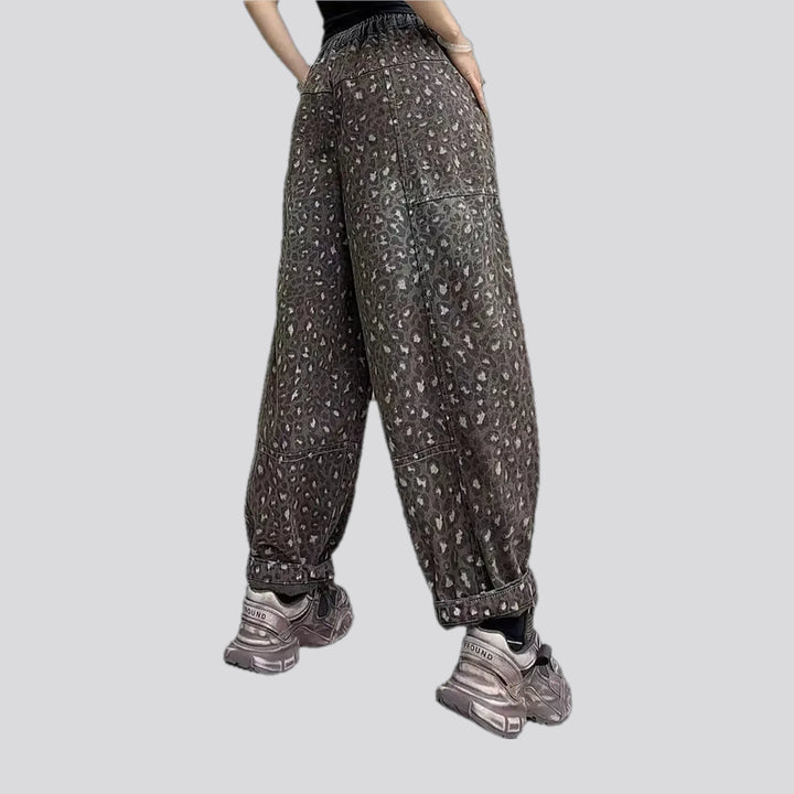 Trendy animal print jean joggers for ladies