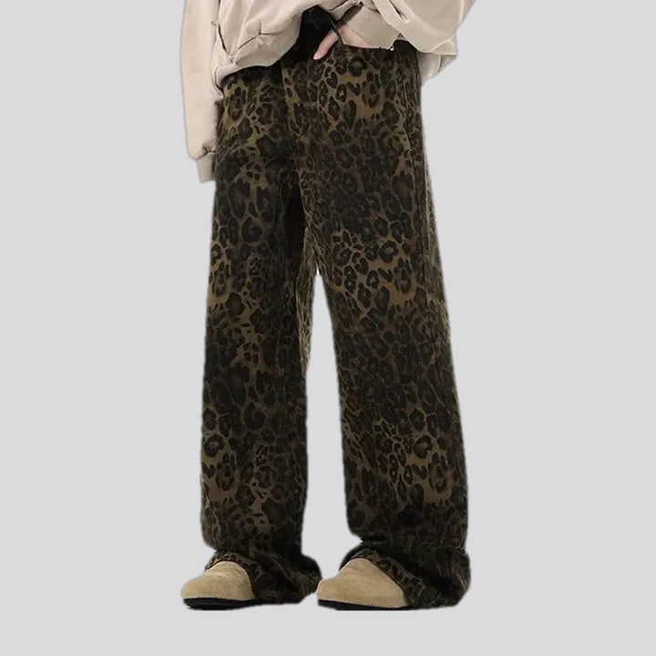 Slouchy animal print mid rise men's jean pants