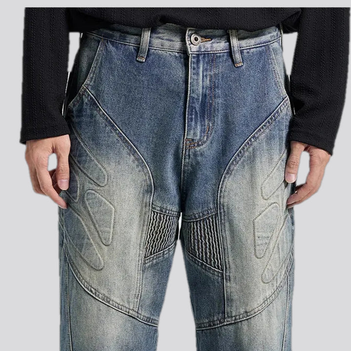 Art patterned boho midweight baggy jeans for men