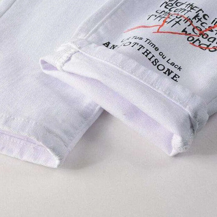 Letters print ripped men's jeans