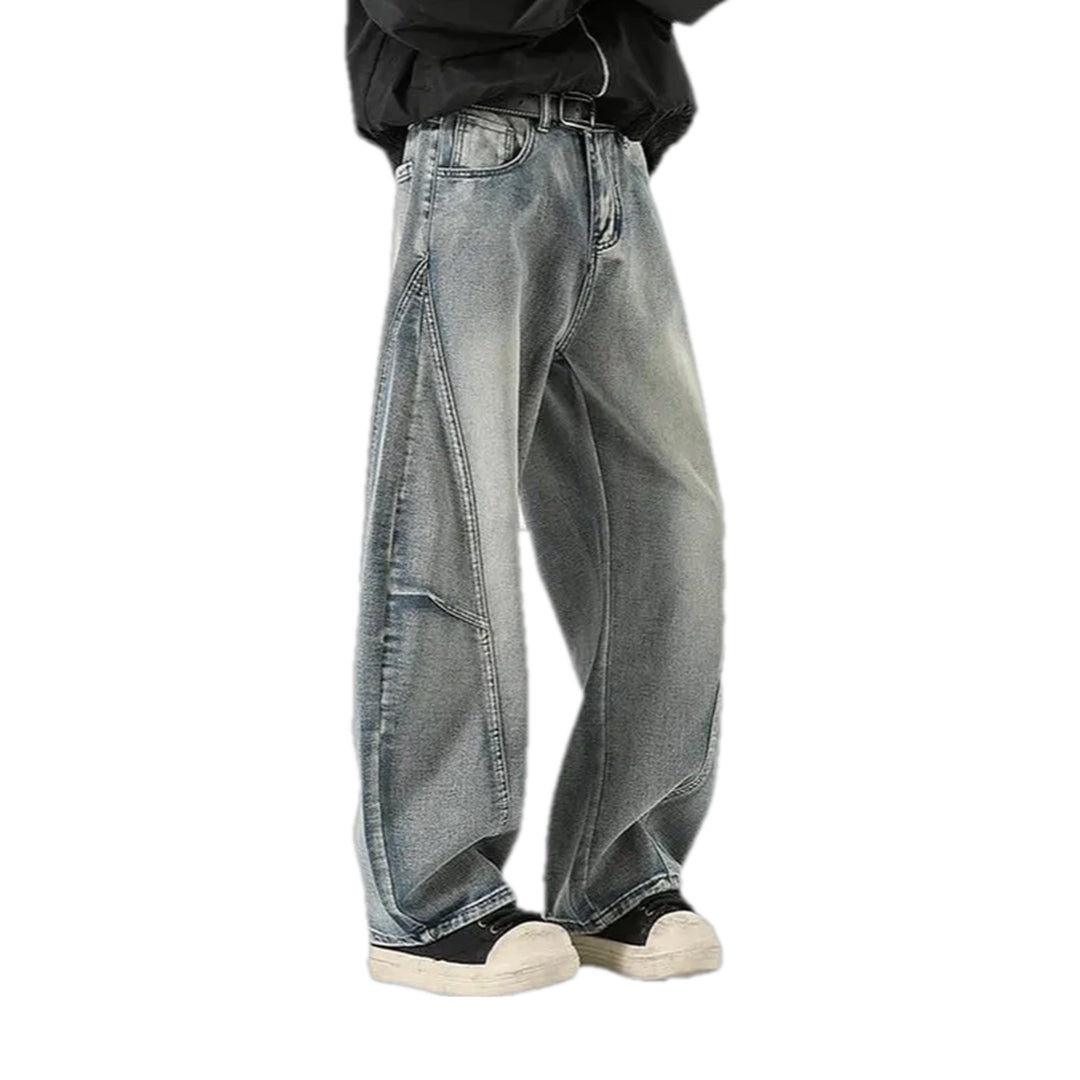 Boho Panneled Vintage Men's Jeans - Light Blue