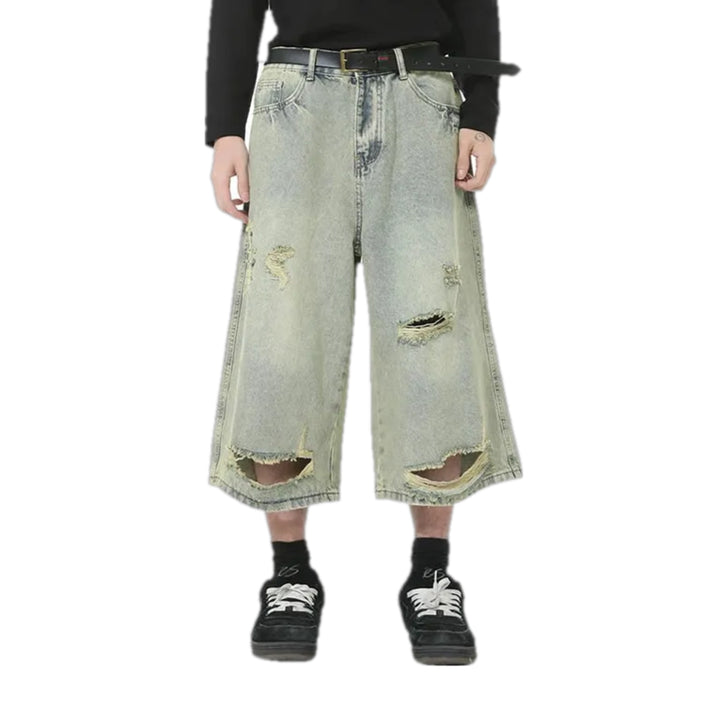 Fashionable Torn Retro Men's Jeans Shorts - Grey